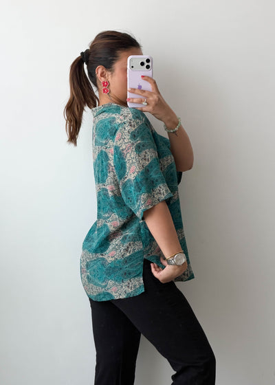 M-L Green Paisley Print Viscose Shirt