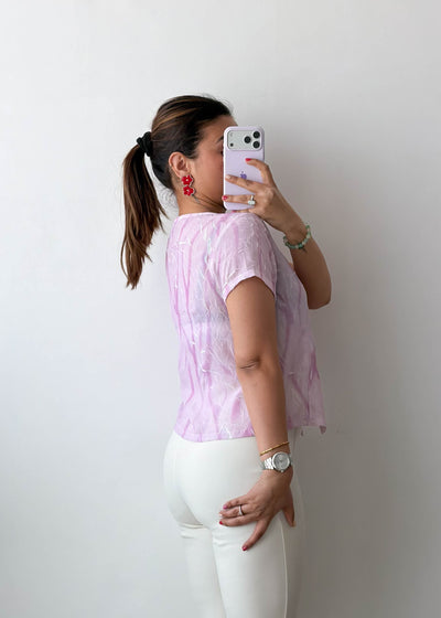 XS-S Lilac Textured Button Viscose Crepe Front Top