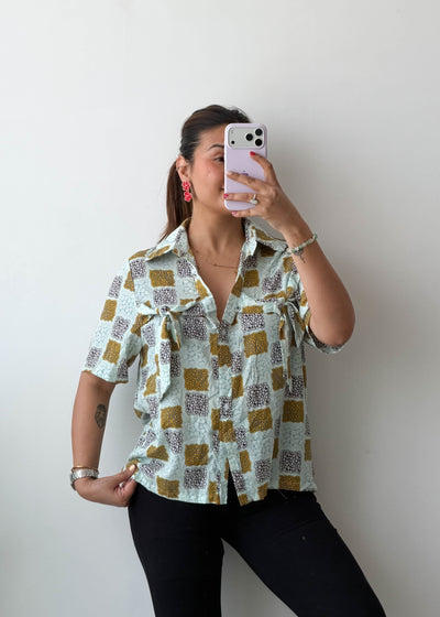 XS-S Mint Patchwork Print Cotton Voile Shirt