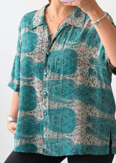 M-L Green Paisley Print Viscose Shirt