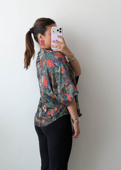 M-L Multi Abstract Print Oversized Soft Chiffon Shirt