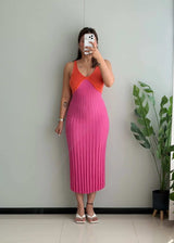 SIZE XS-S, Pink Contrast Trim Ribbed Midi Dress - Closet by Payal