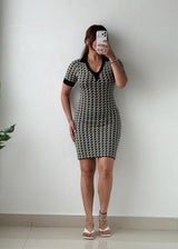 Size XS-S Black & White Geometric Knit Mini Dress