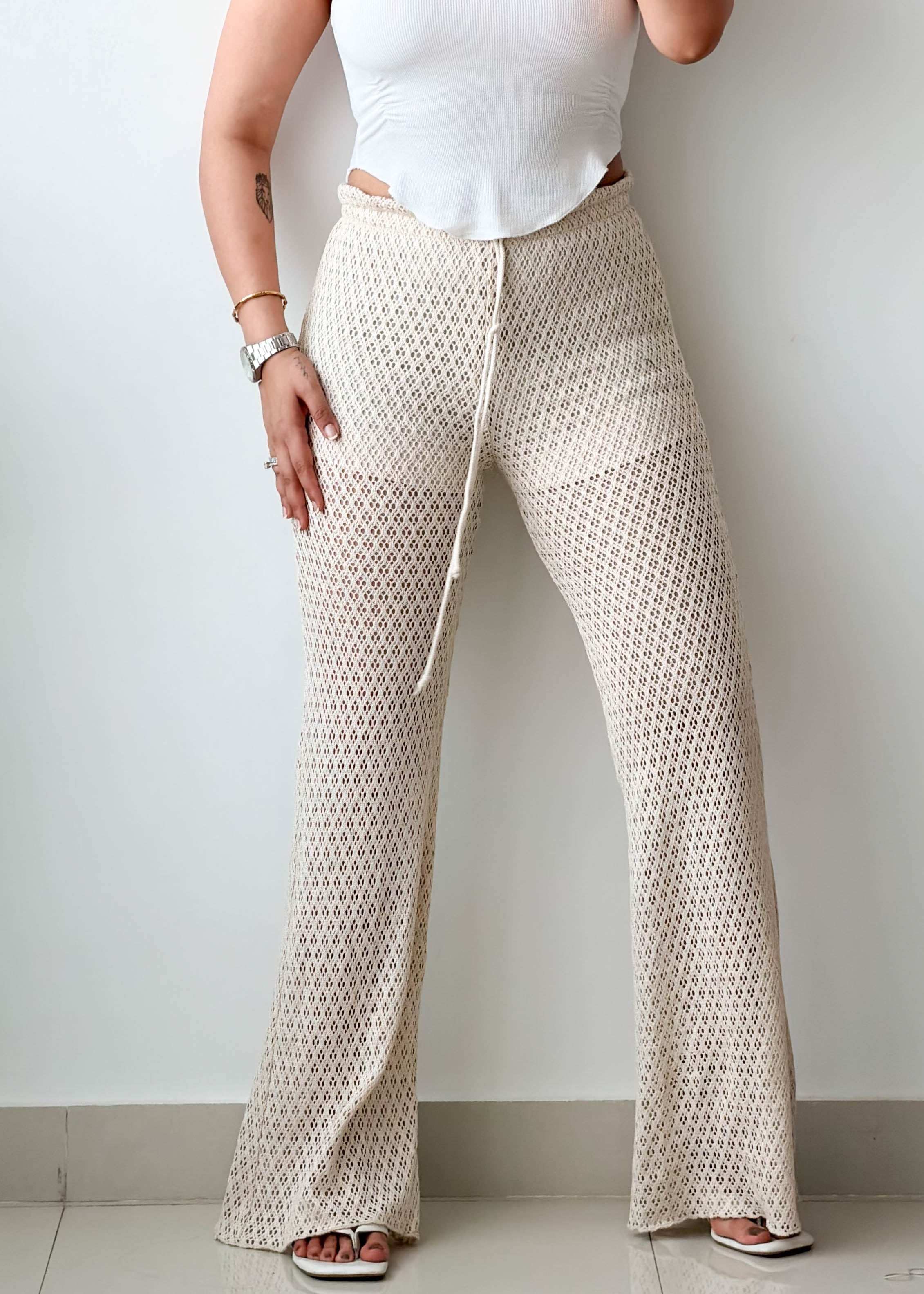 Waist 24-28 Beige Crochet Pants