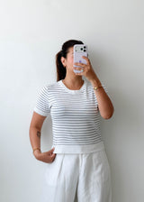 Size M-L White Stripe Fitted Top