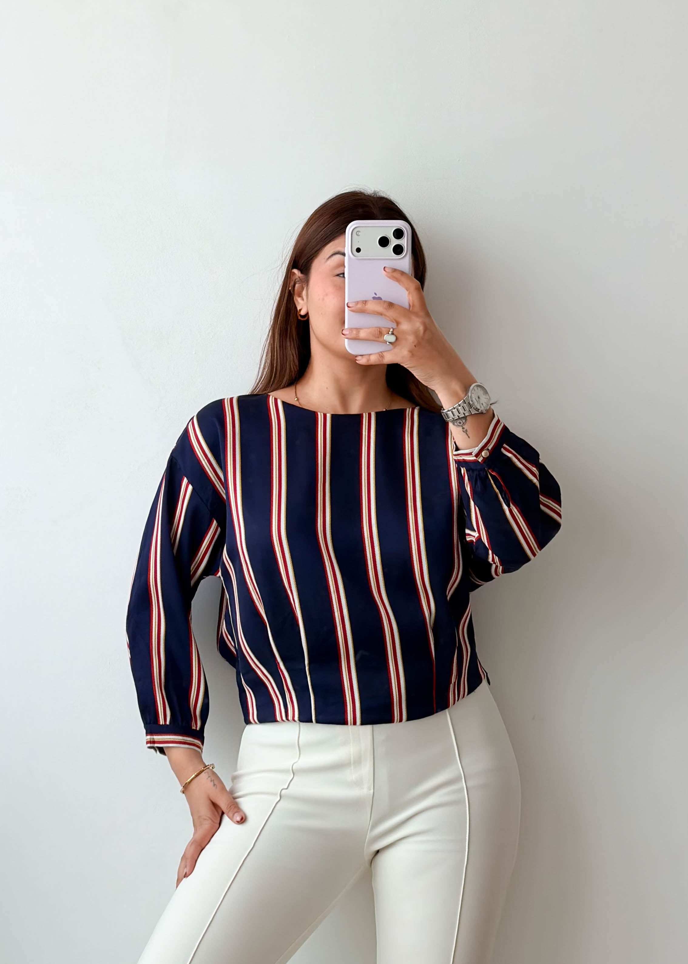 Size M-L Navy Stripe Crop Top
