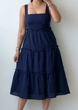 Size S Navy Blue Tiered Midi Dress