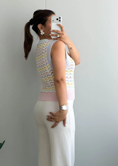 Size S-M, Pastel Chevron Crochet Tank Top - Closet by Payal