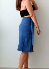 Waist 27-28 Blue Denim Wrap Midi Skirt