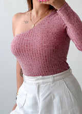 Size M-L Rose One-Shoulder Knit Bodysuit