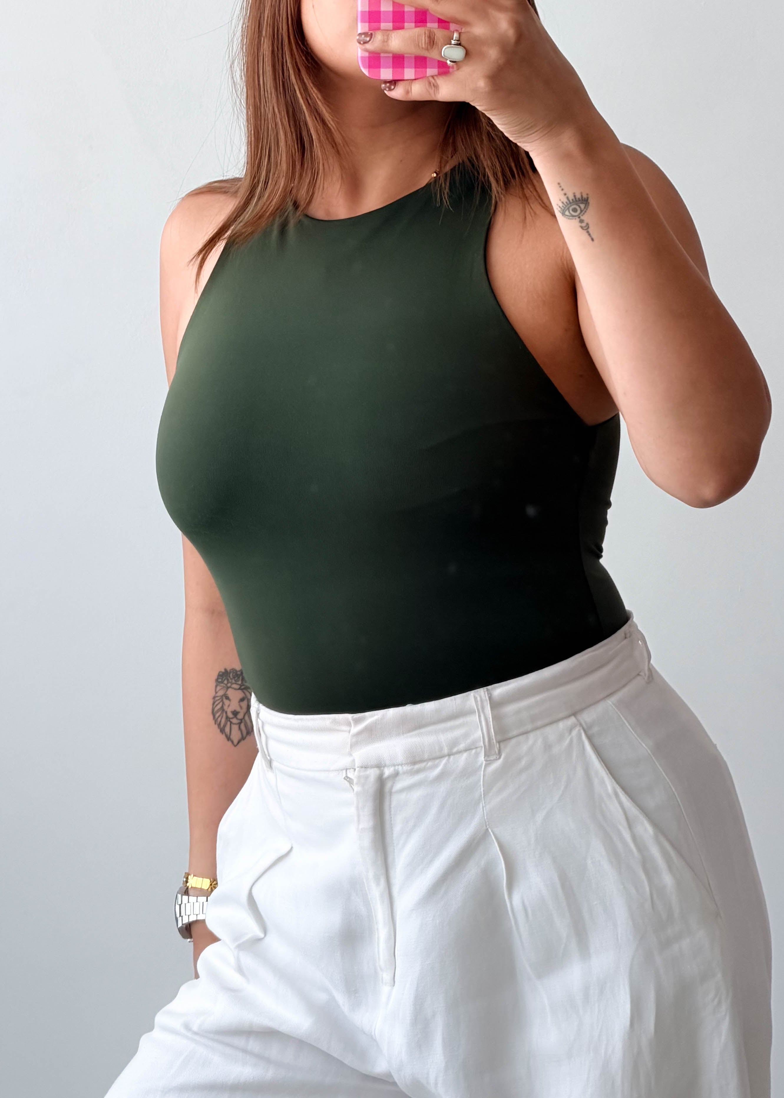 Size XS-S Forest Green High Neck Bodysuit