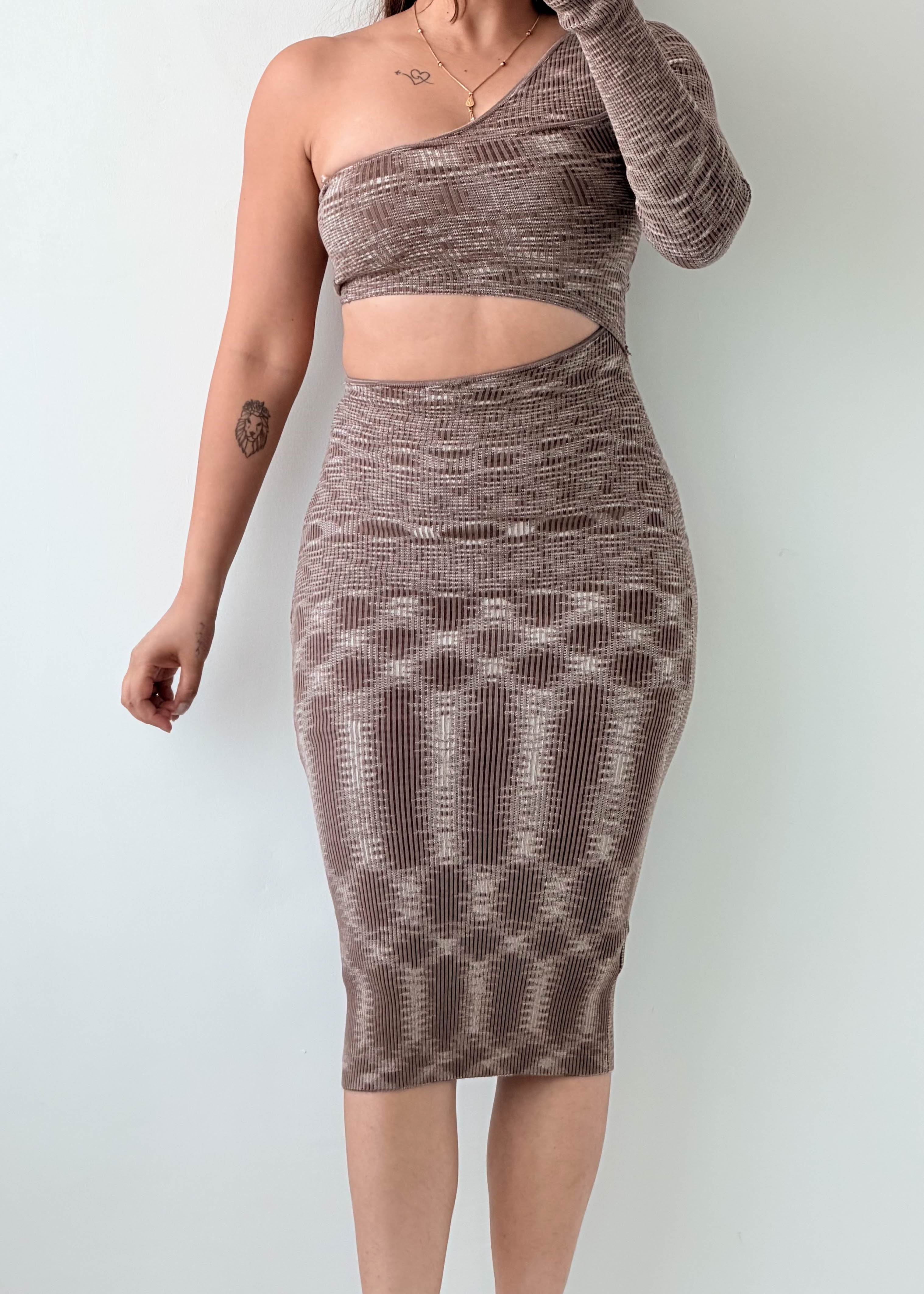 Size XS-S Brown One-Shoulder Bodycon Dress