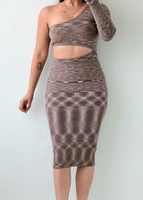 Size XS-S Brown One-Shoulder Bodycon Dress