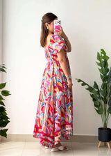 Size S-M, Multicolor Abstract Maxi Dress