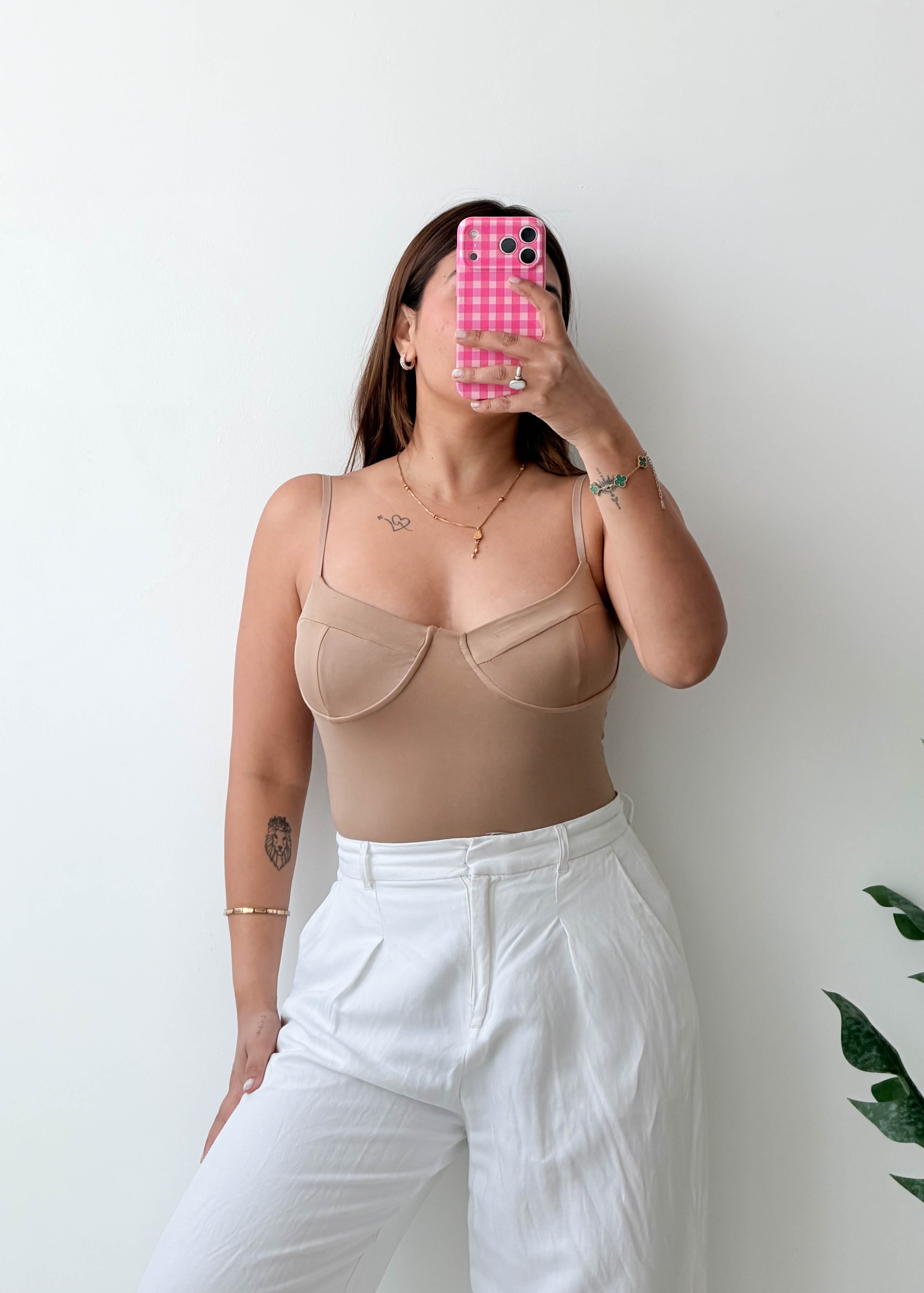 S-M Nude Structured Corset Bodysuit