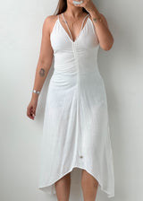 Size XS-S White Ruched Midi Dress