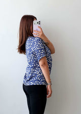 Size M Blue Printed Drape Neck Top