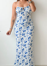 Size XS-S White Blue Floral Maxi Dress