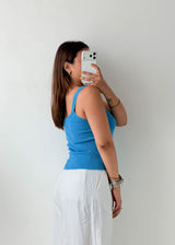 Size M-L Blue Ribbed Tank Top