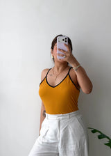 Size L-XL, Mustard Contrast Strap Camisole Bodysuit