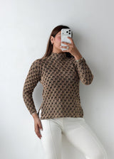 Size M-L Brown Floral High Neck Top