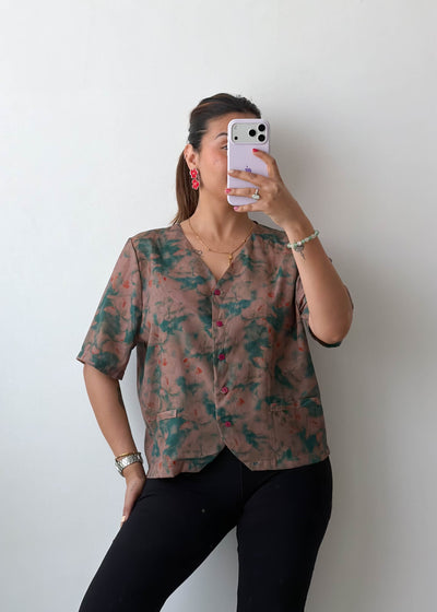 M Brown Abstract Print Viscose Shirt