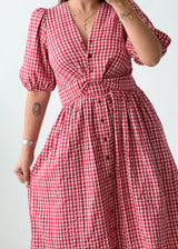 Size S-M Red Gingham Check Midi Dress