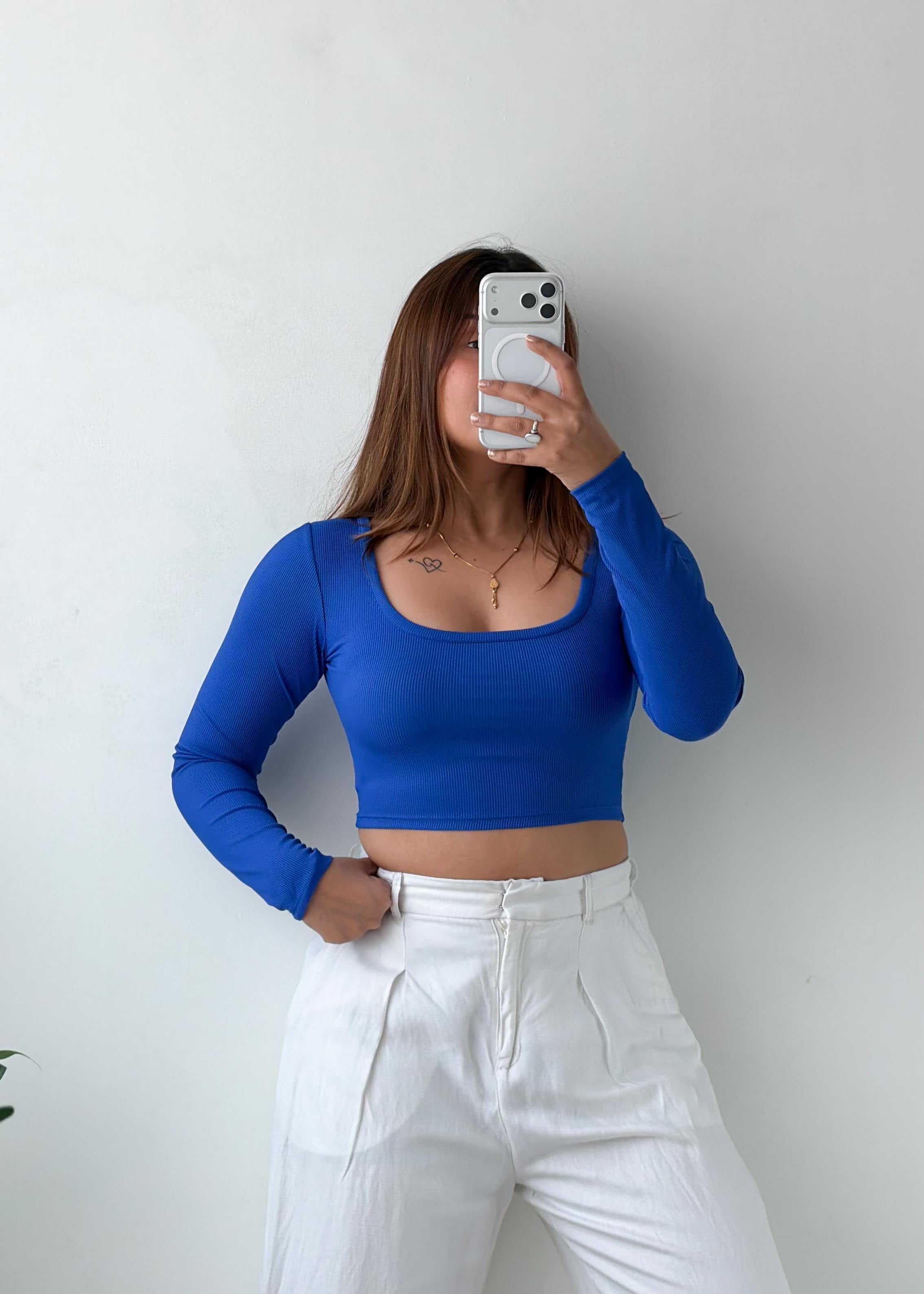 Size S-M Royal Blue Square Neck Crop Top