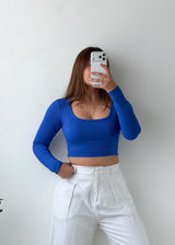 Size S-M Royal Blue Square Neck Crop Top