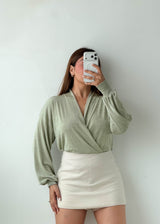 Size M-L Sage Green Wrap Bodysuit