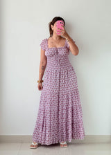 Size S & M Pink Floral Smocked Maxi Dress
