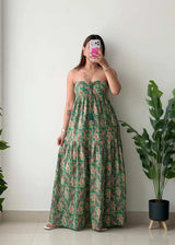 Size XS-S, Green Paisley Strapless Maxi Dress