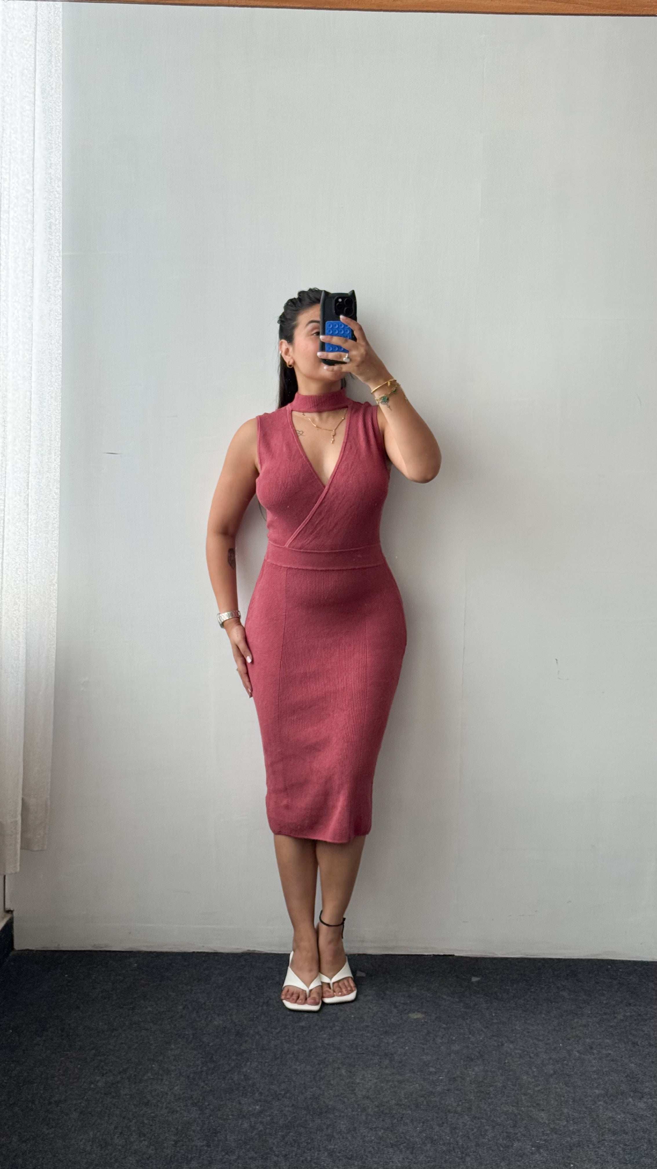 Size M-L Rose Pink Wrap Bodycon Midi Dress