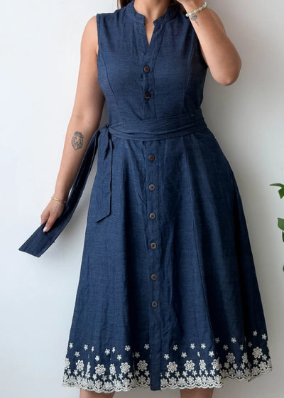 Size M, Cotton Button-Down Midi Dress