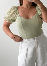 Size M-L Sage Puff Sleeve Bodysuit