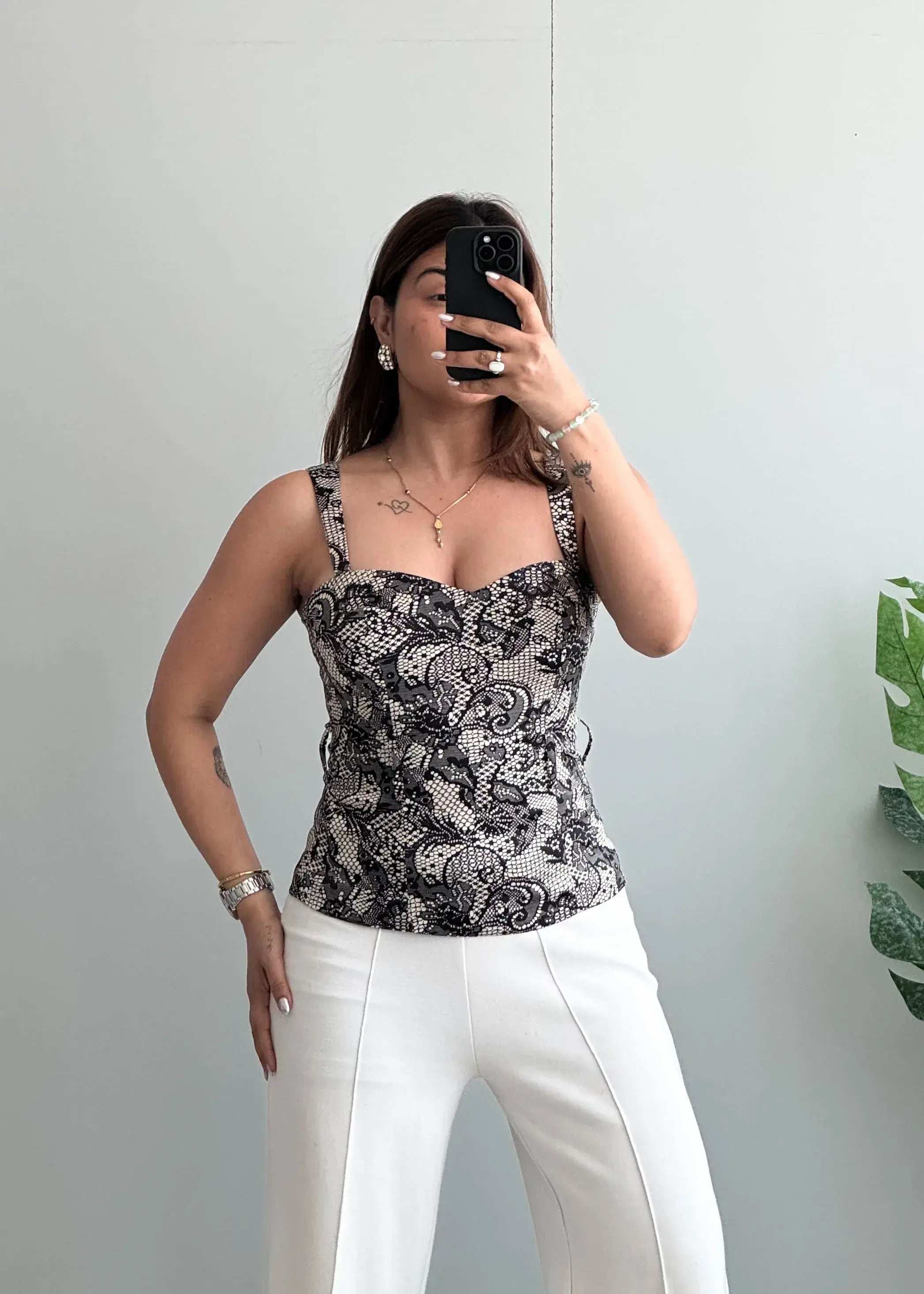 Size XS-S, Elegant Black Lace Structured Top - Closet by Payal
