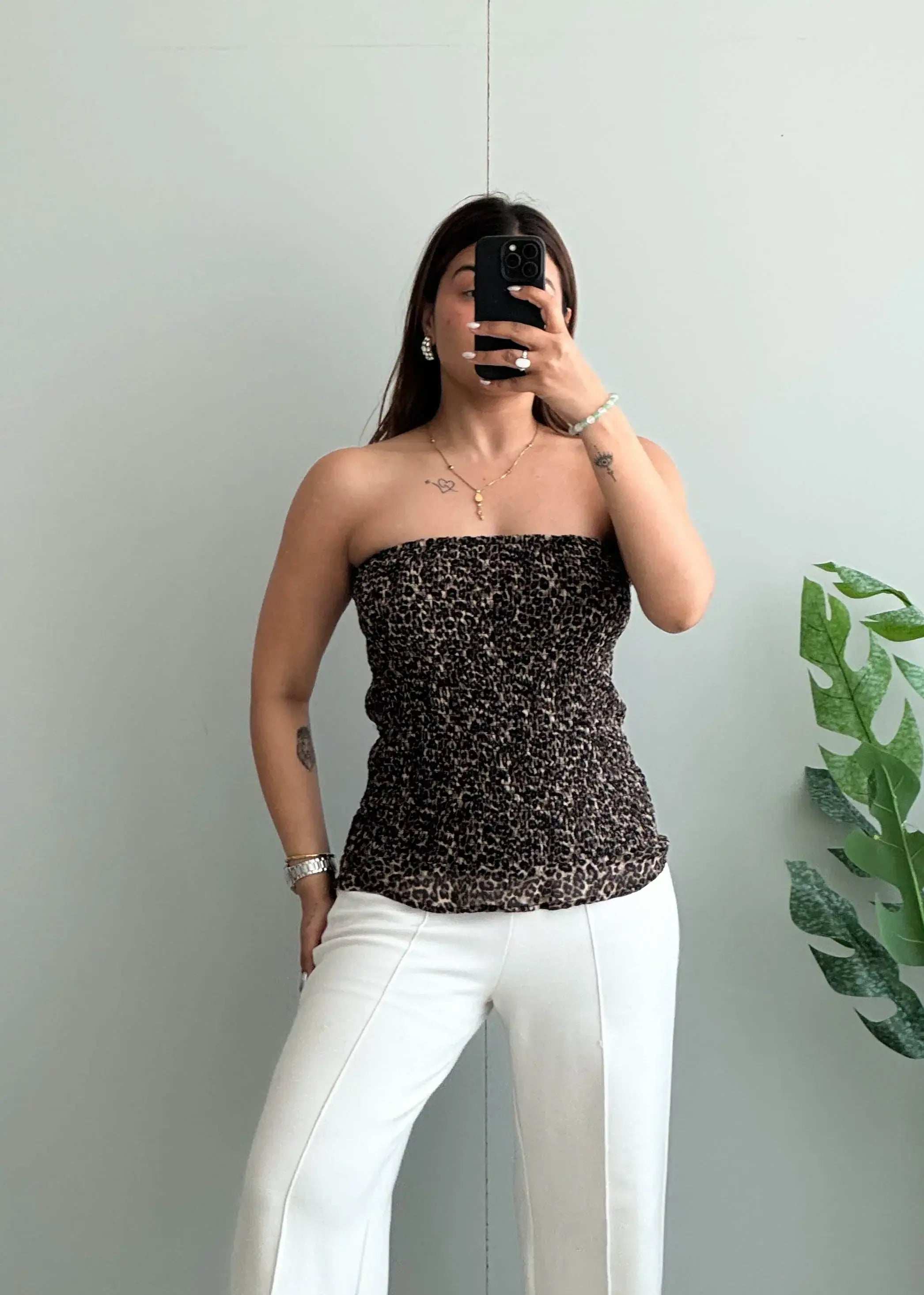 Size M-L, Leopard Print Smocked Tube Top for Women - Closet by Payal