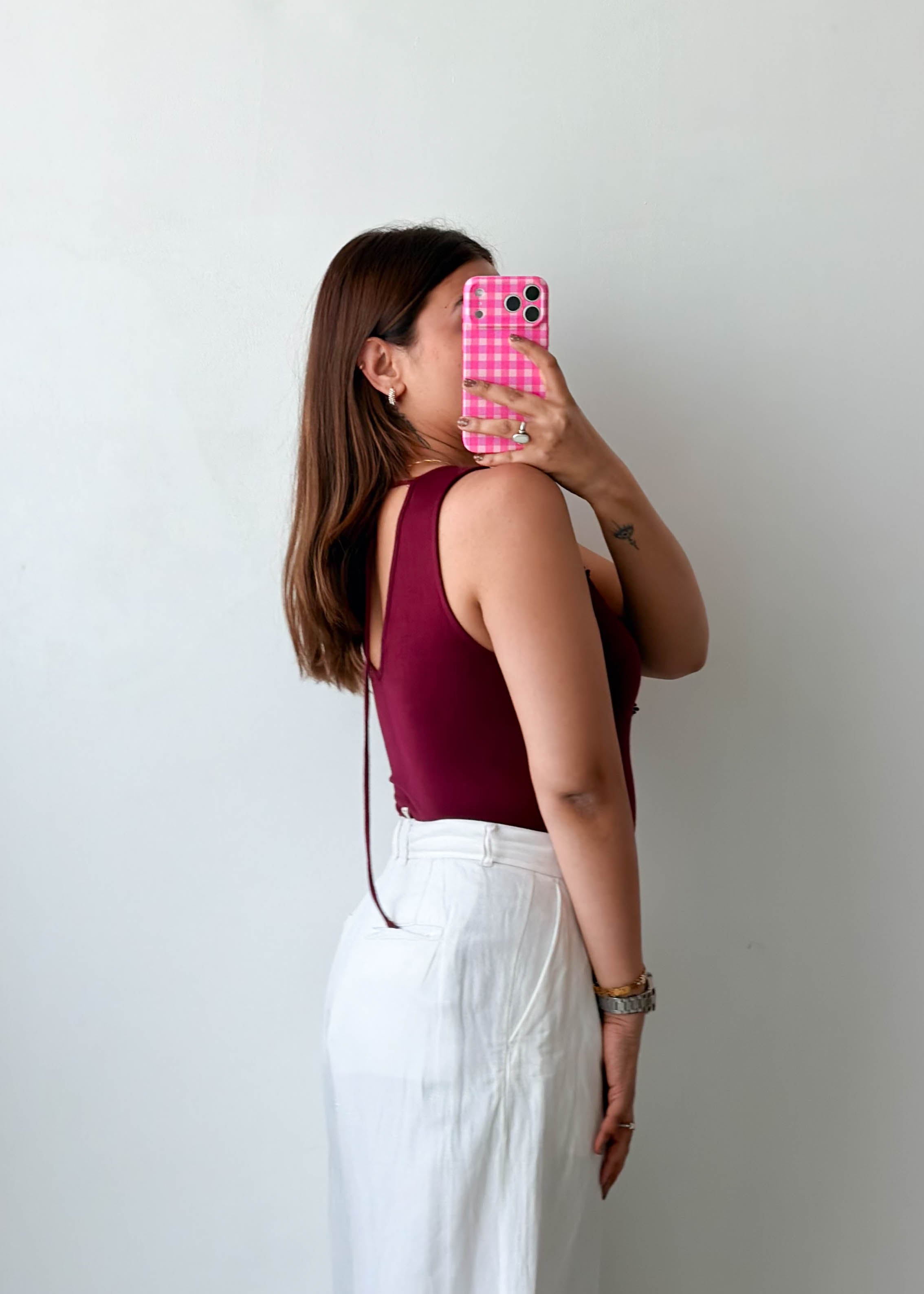 Size XS-S Burgundy Lace Trim Bodysuit