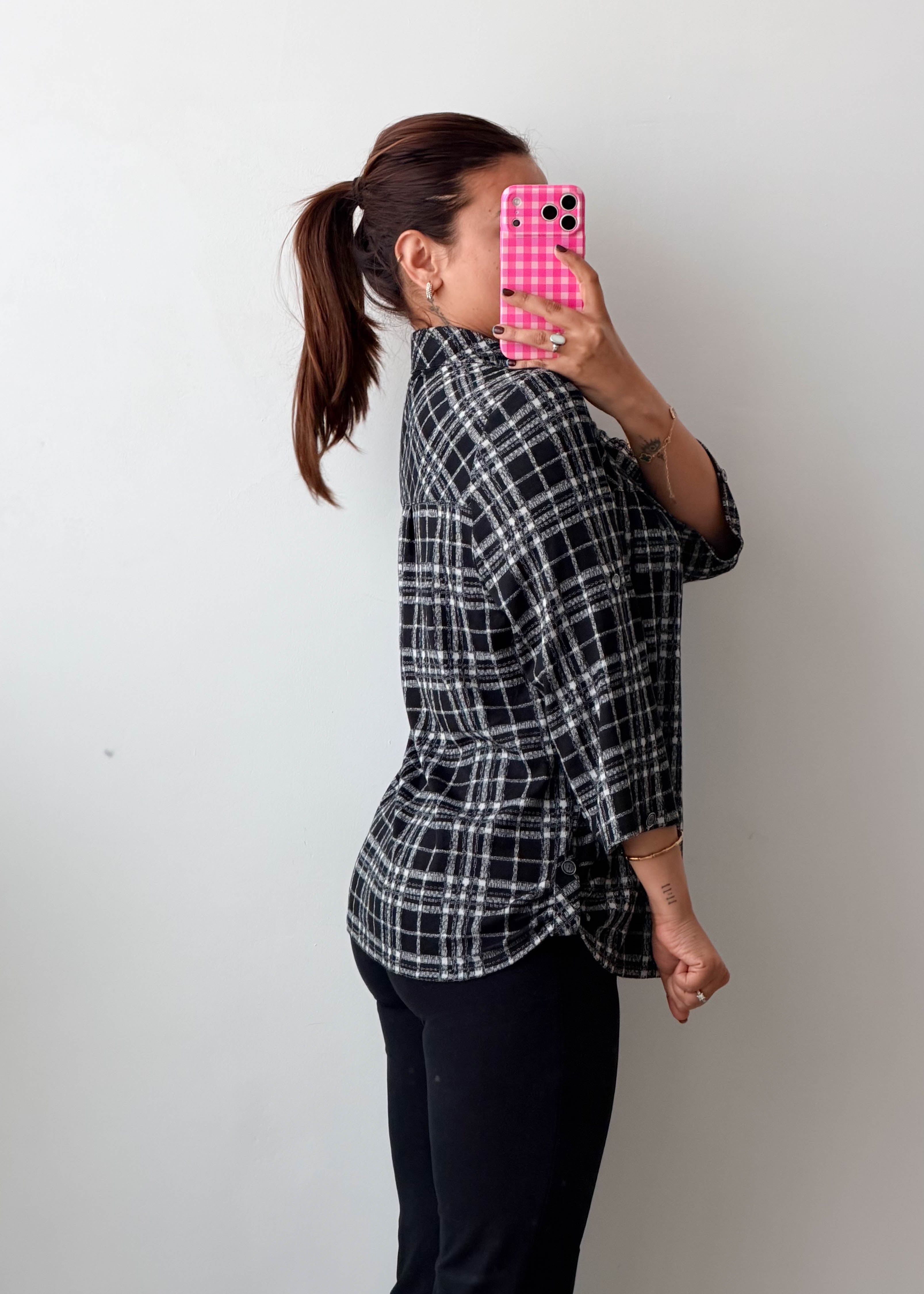 Size S-M Black Checked Shirt Top