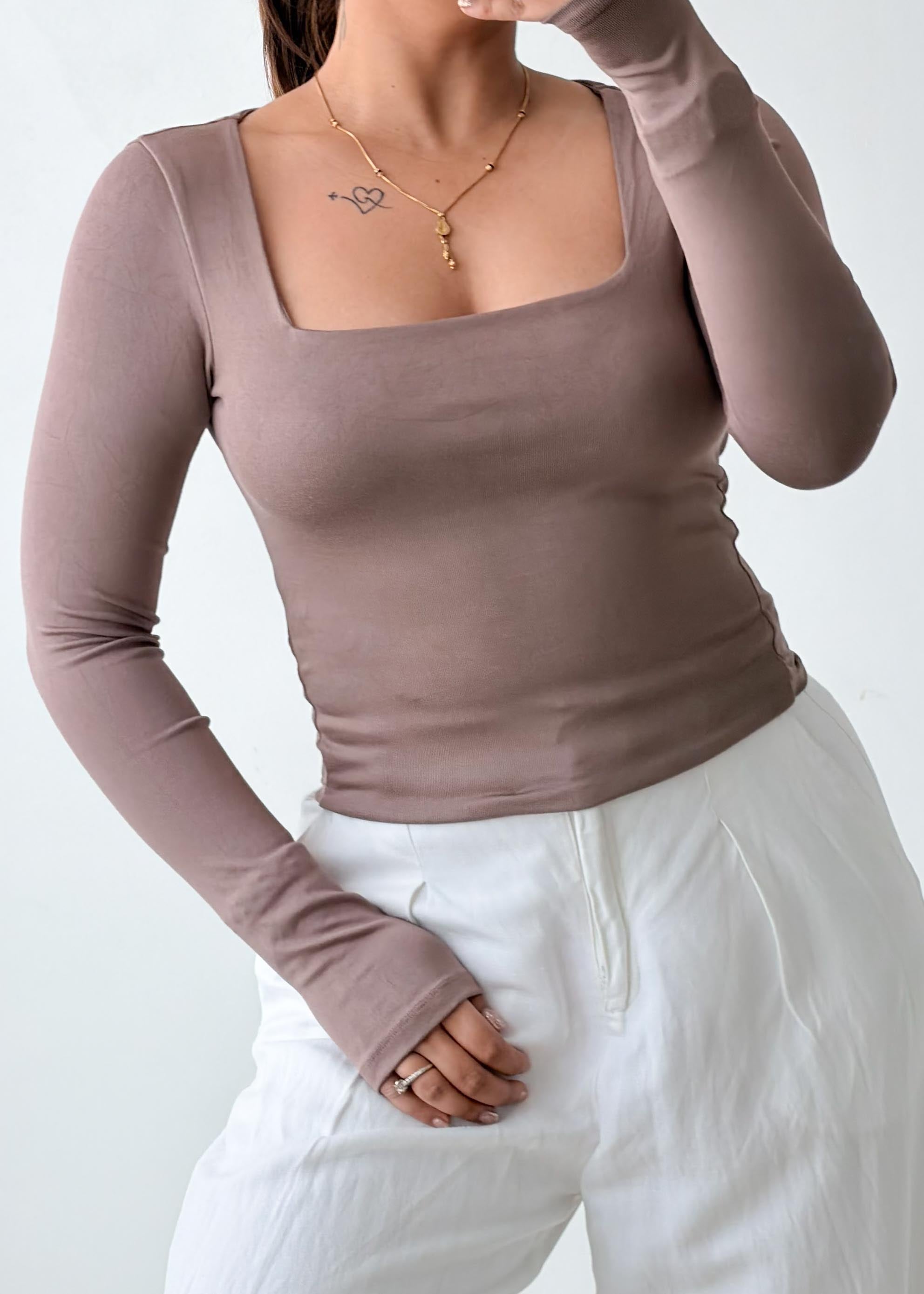 Size S-M Taupe Square Neck Top