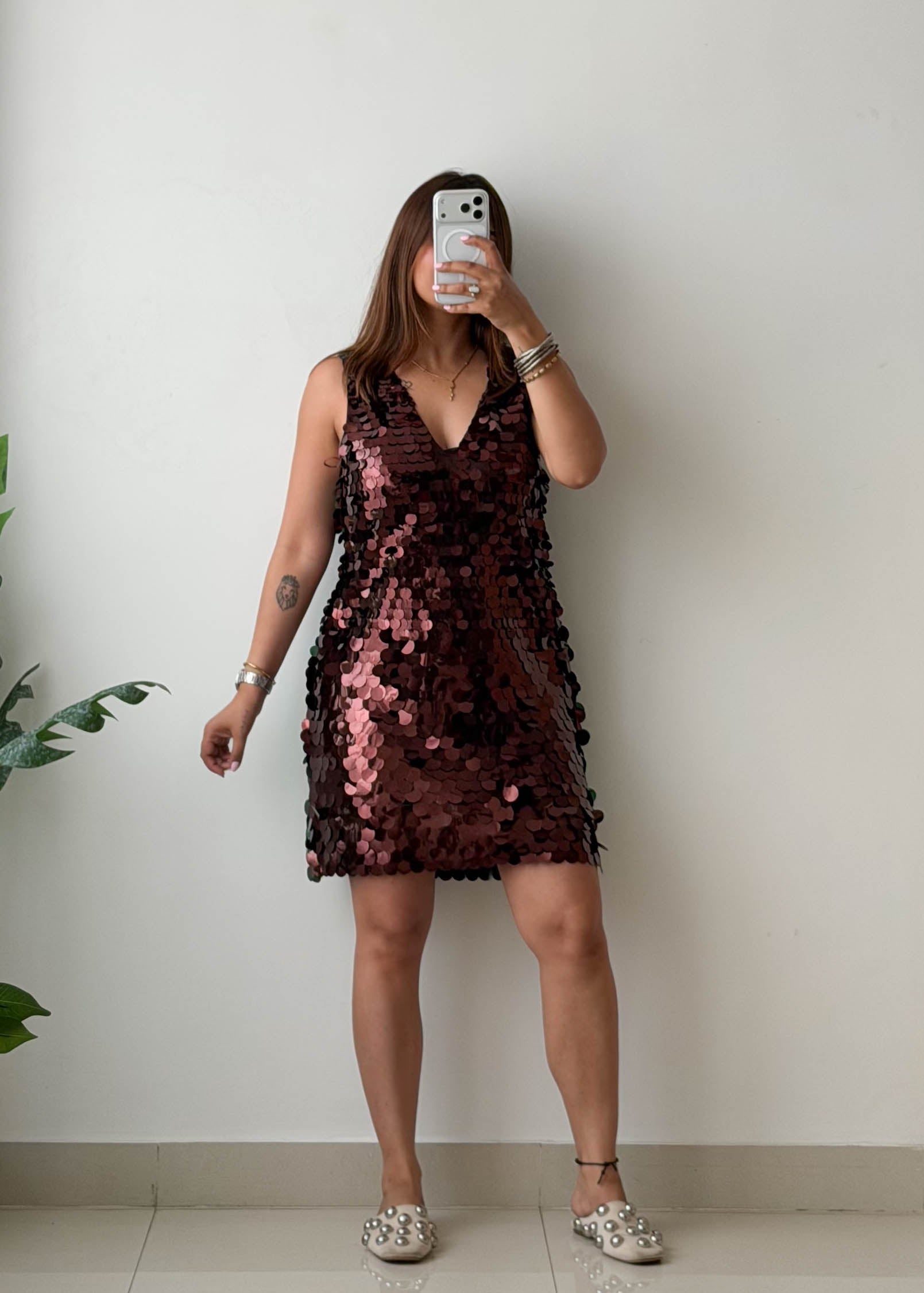 Size M Rose Gold Sequin Party Dress
