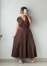 Size M-L Chocolate Brown Pleated Maxi Dress