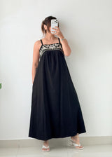 Size L-XL Black Embroidered Flowy Maxi Dress