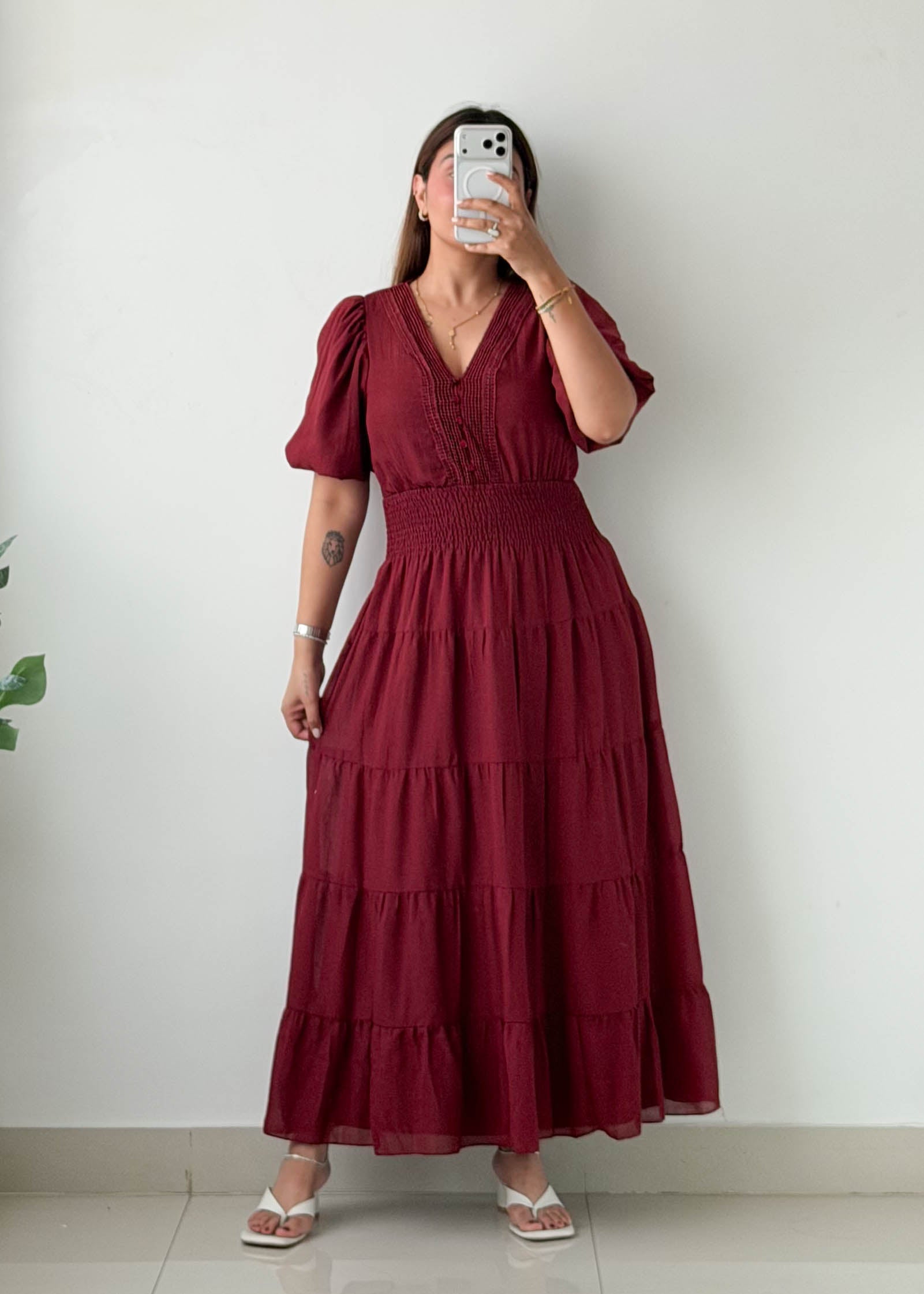Size S-M Burgundy Tiered Maxi Dress