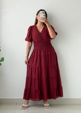 Size S-M Burgundy Tiered Maxi Dress