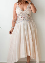 Size S-M Cream Embroidered Flared Midi Dress