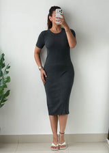 Size S-M Charcoal Grey Ribbed Midi Dress