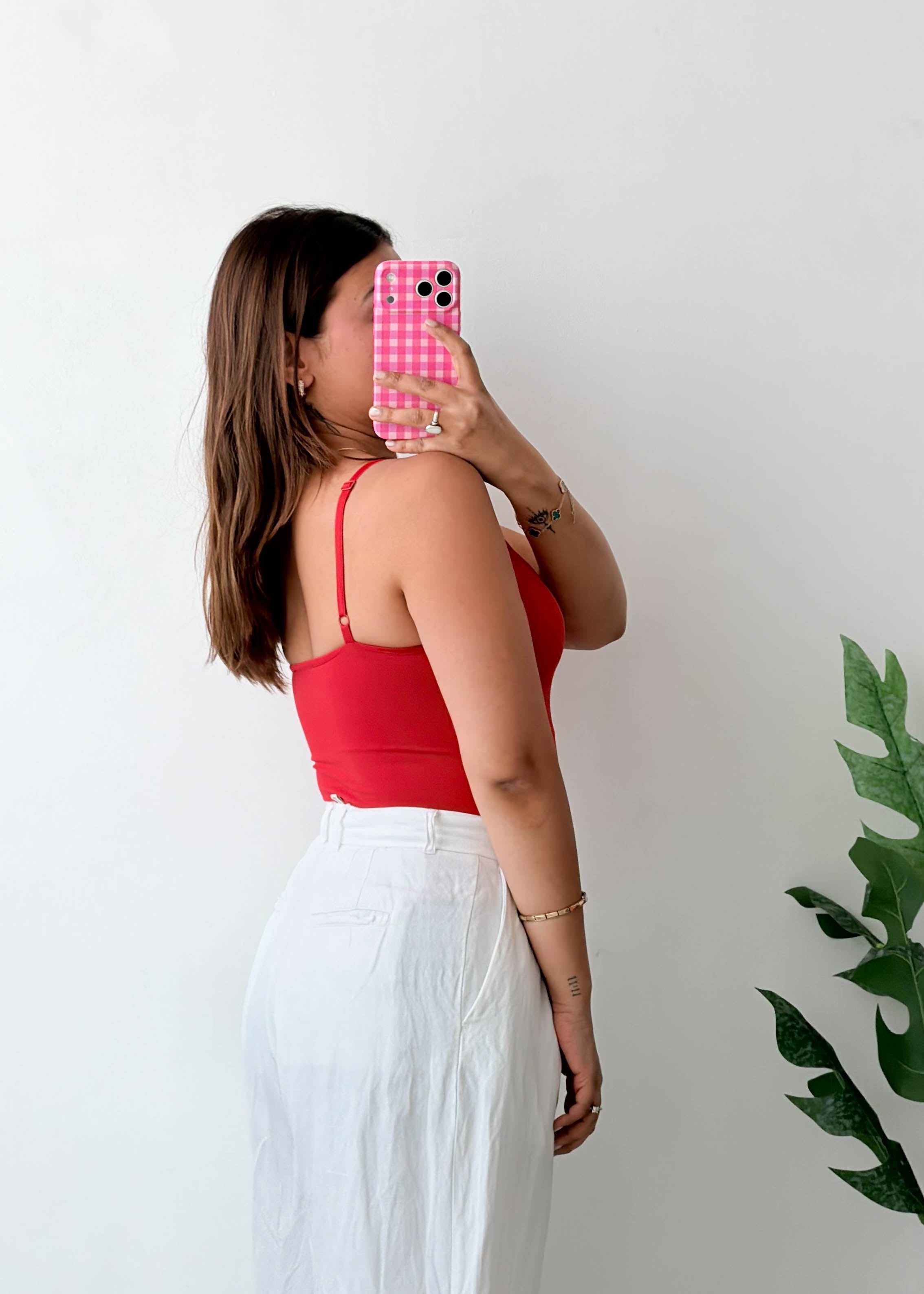 Size S-M Red Scoop Neck Bodysuit