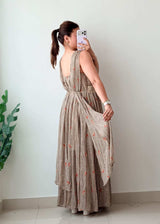 Size L-XL Beige Printed Maxi Dress