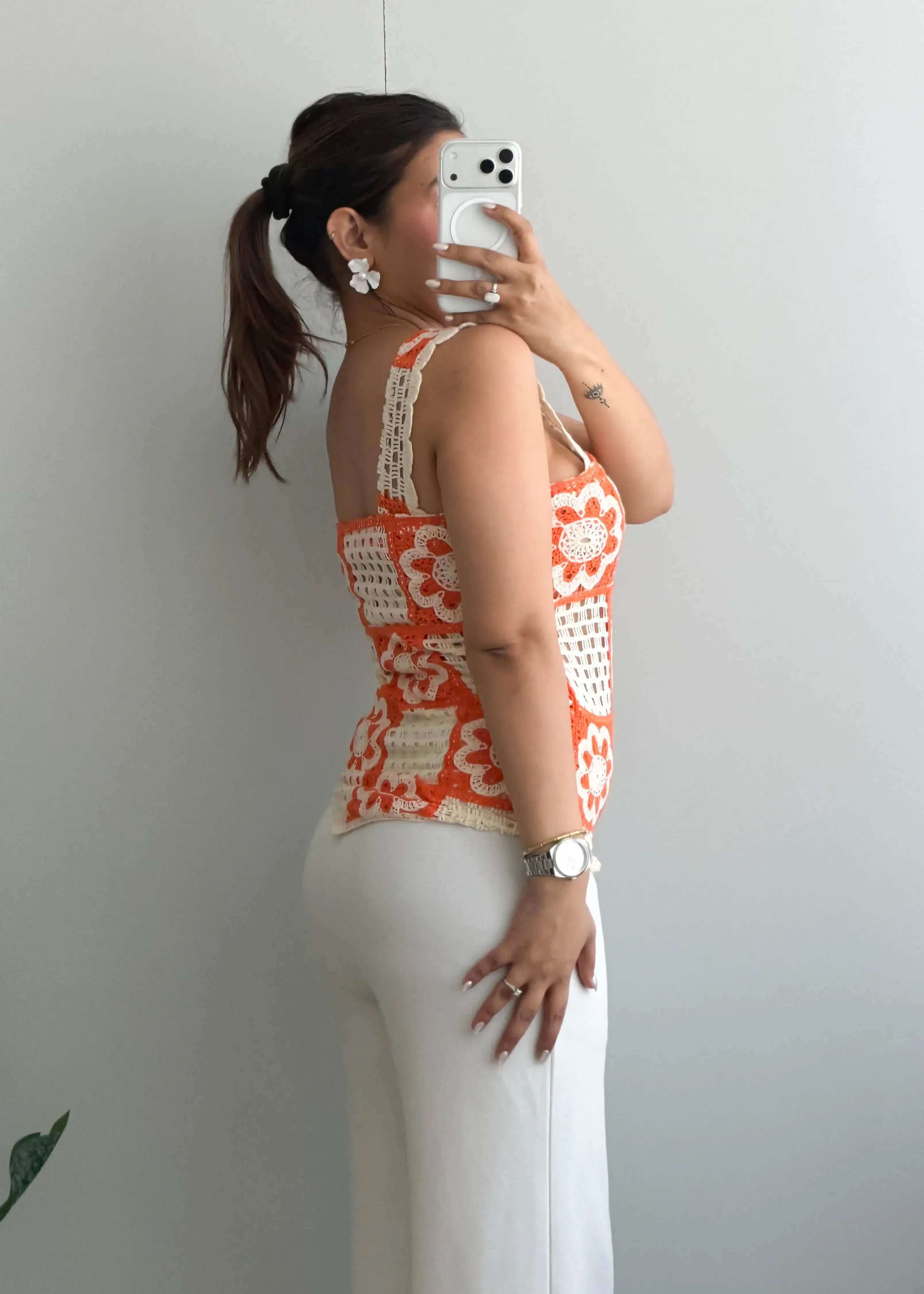 Size XS, Orange Crochet Patchwork Tank Top - Closet by Payal